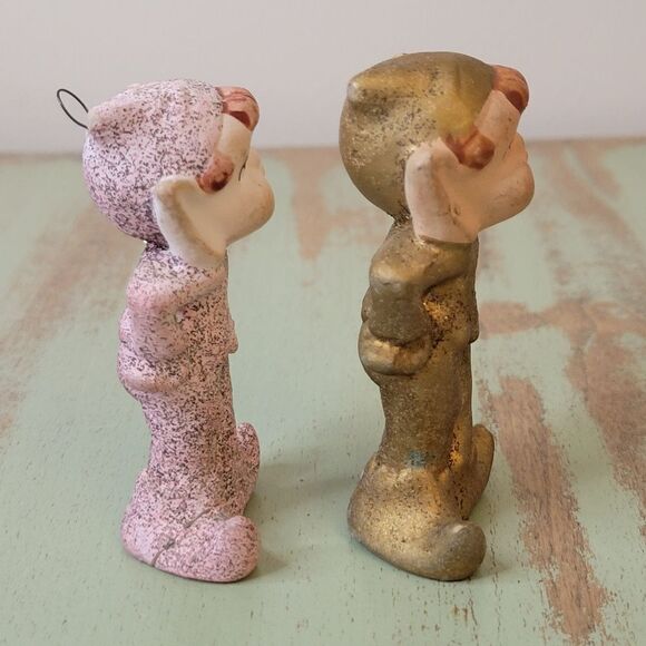 Vintage 1960's Mica Glitter Commodore Christmas Pixie Elf Pair - Picture 4 of 12